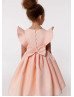 Flutter Sleeves Satin Tea Length Flower Girl Dress